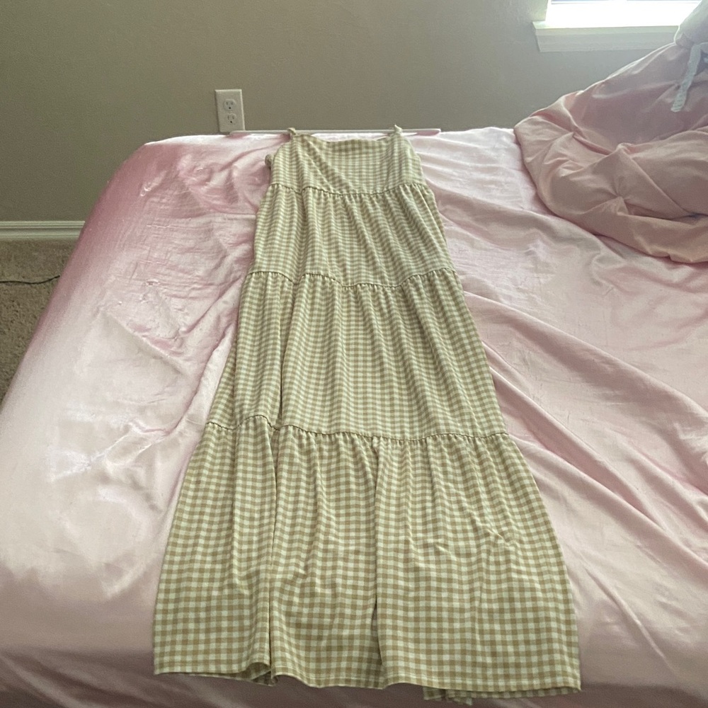 SO Gingham Checkered Dress - Green and White